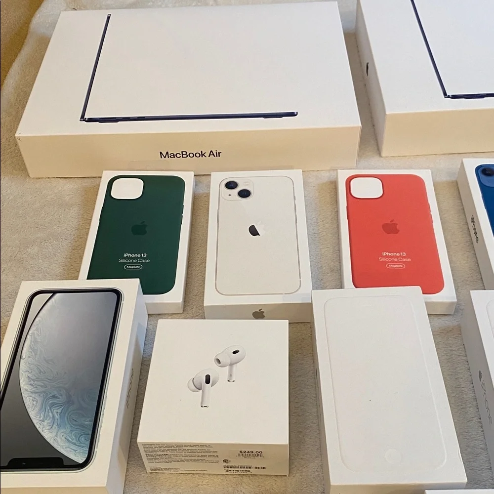 Bundle of EMPTY Apple packaging:  2 MacBook Air 13, AirPods Pro, iPhones, etc.